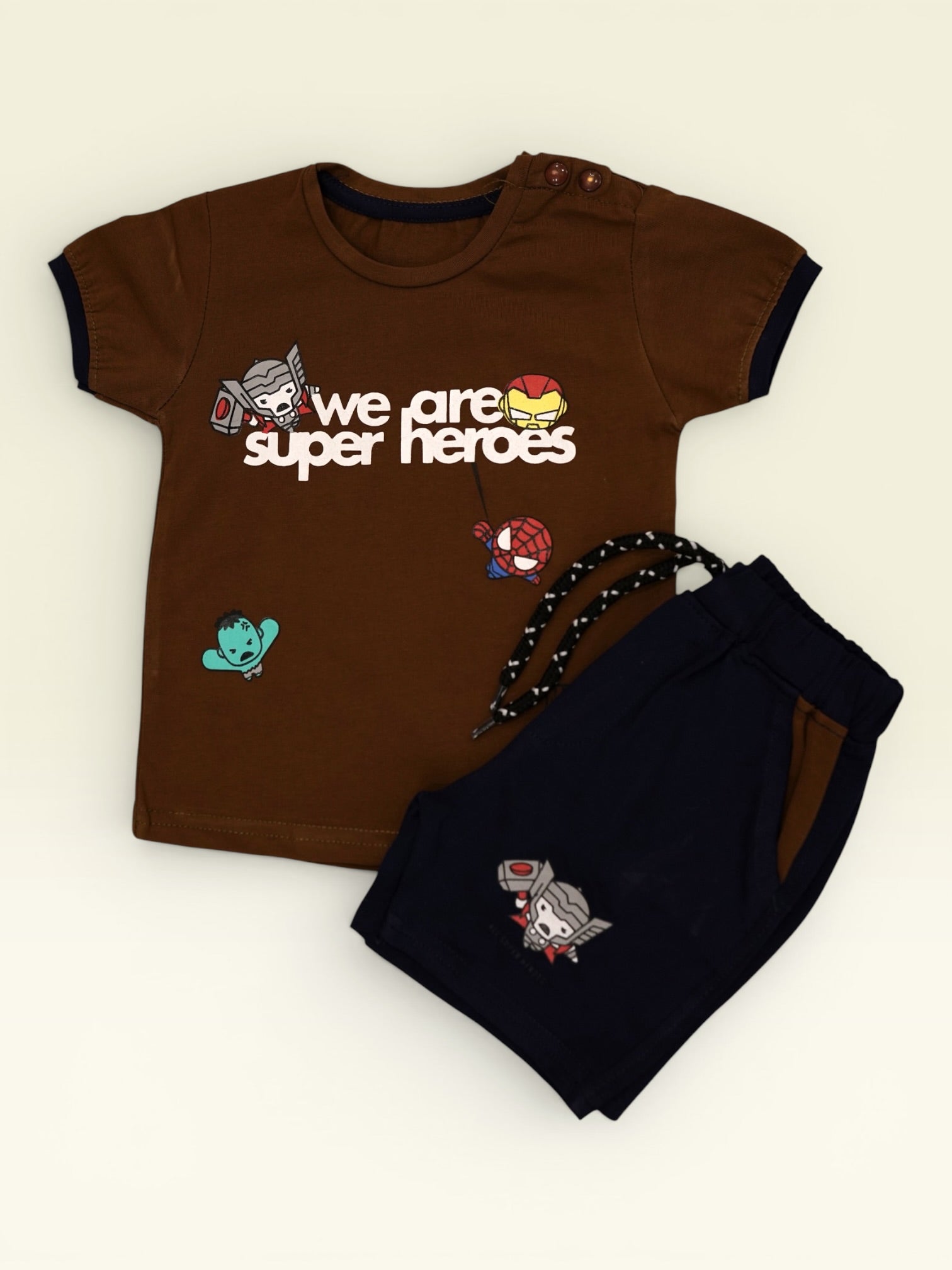 Superhero Baby Boys Summer Set – Cotton T-Shirt & Shorts (0–12 Months)