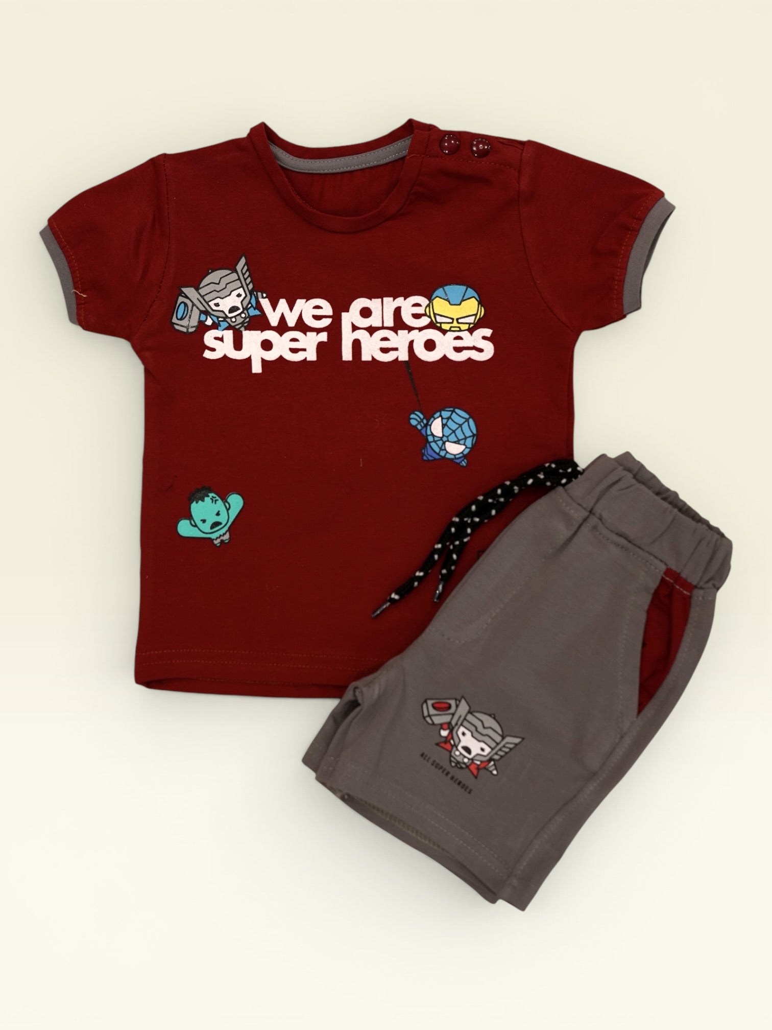 Superhero Baby Boys Summer Set – Cotton T-Shirt & Shorts (0–12 Months)