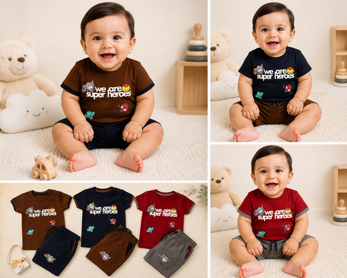 Superhero Baby Boys Summer Set – Cotton T-Shirt & Shorts (0–12 Months)
